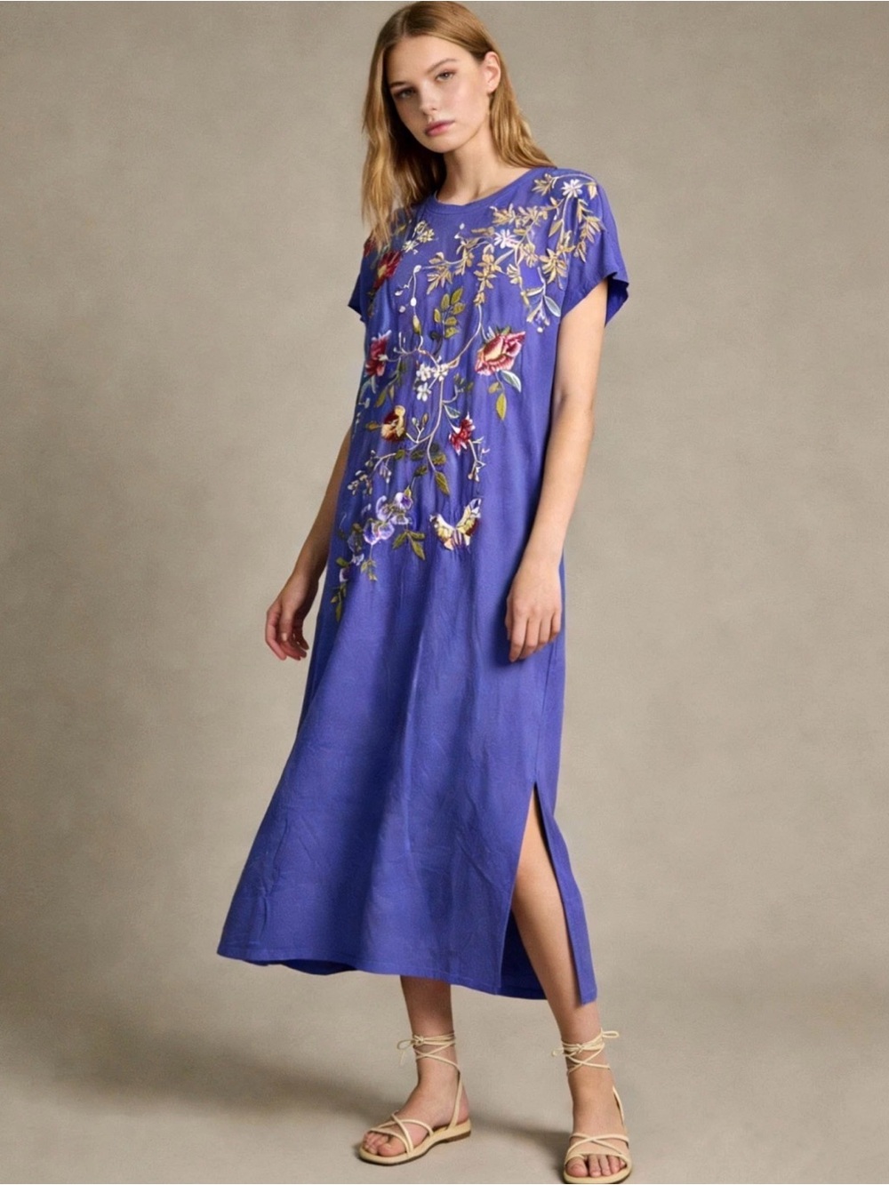 Johnny Was Dress Osaka Relaxed Knit T Shirt Midi Embroidered Floral Size XL